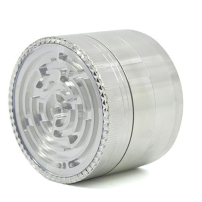 63MM Zinc Alloy Four-Layer Labyrinth Smoke Grinder-Silver