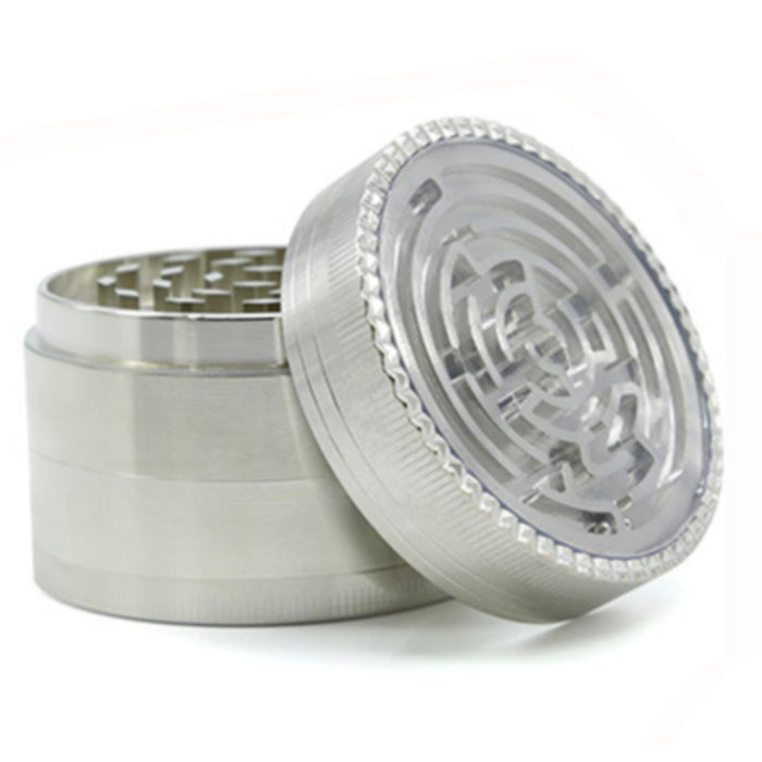63MM Zinc Alloy Four-Layer Labyrinth Smoke Grinder-Silver