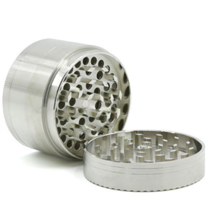 63MM Zinc Alloy Four-Layer Labyrinth Smoke Grinder-Silver