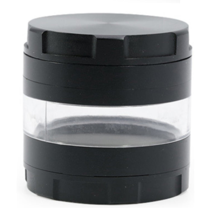 63MM 4 Piece Round Chamfer Transparent Window Zinc Alloy  Grinder-Black
