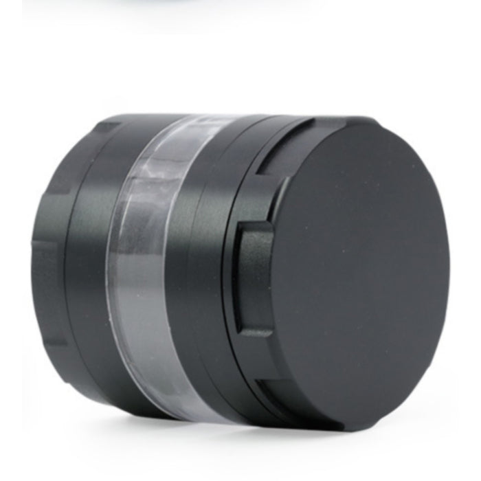 63MM 4 Piece Round Chamfer Transparent Window Zinc Alloy  Grinder-Black