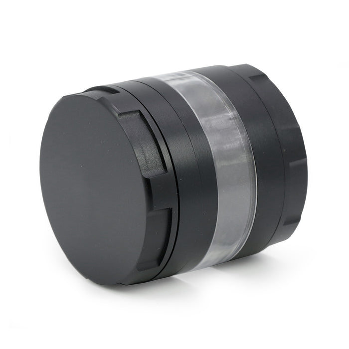 63MM 4 Piece Round Chamfer Transparent Window Zinc Alloy  Grinder-Black