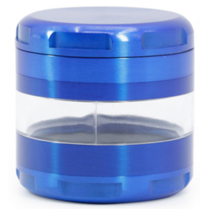 63MM 4 Piece Round Chamfer Transparent Window Zinc Alloy  Grinder-Blue