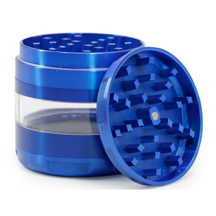 63MM 4 Piece Round Chamfer Transparent Window Zinc Alloy  Grinder-Blue