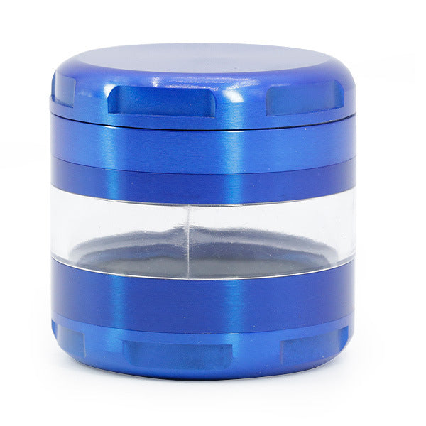 63MM 4 Piece Round Chamfer Transparent Window Zinc Alloy  Grinder-Blue