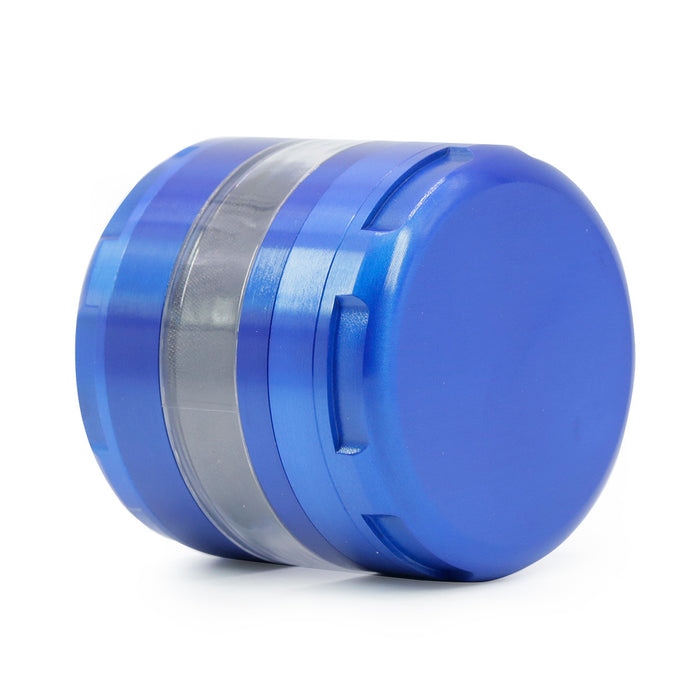 63MM 4 Piece Round Chamfer Transparent Window Zinc Alloy  Grinder-Blue
