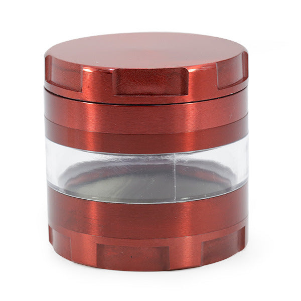 63MM 4 Piece Round Chamfer Transparent Window Zinc Alloy  Grinder-Red