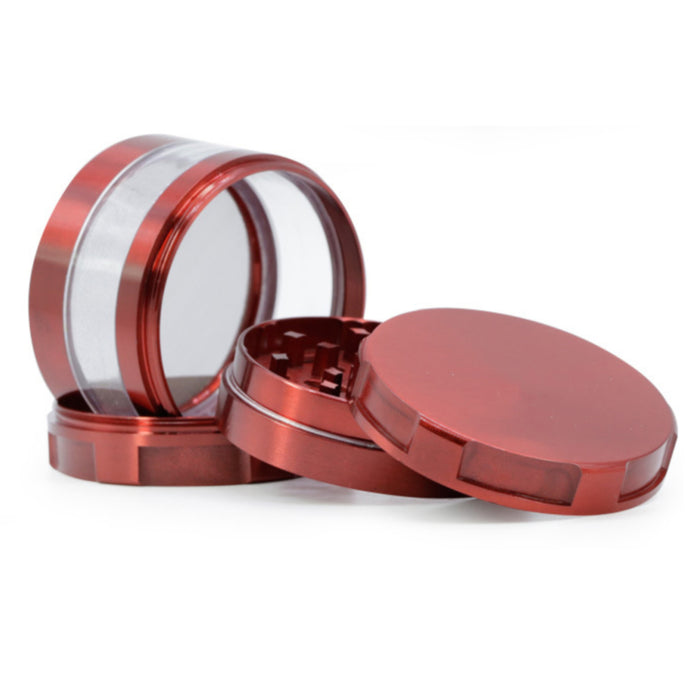 63MM 4 Piece Round Chamfer Transparent Window Zinc Alloy  Grinder-Red