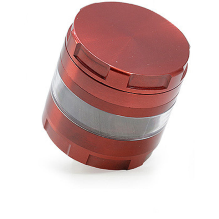 63MM 4 Piece Round Chamfer Transparent Window Zinc Alloy  Grinder-Red