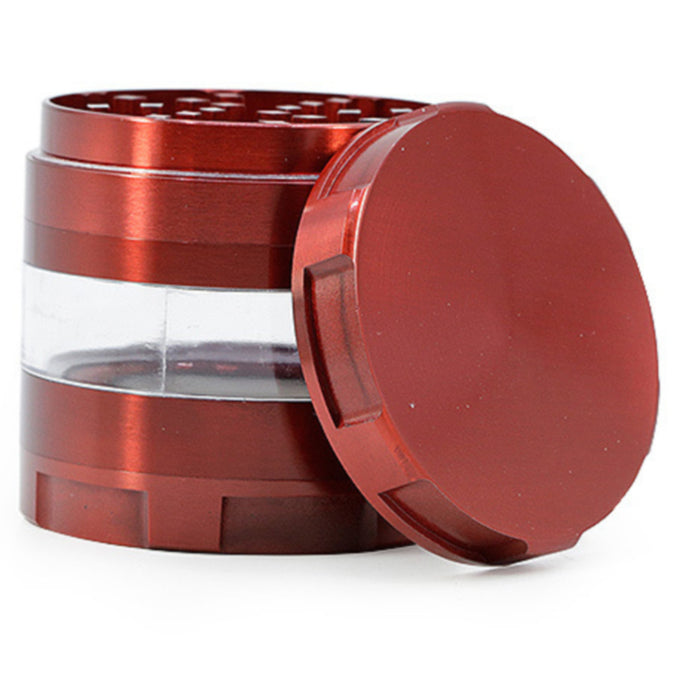 63MM 4 Piece Round Chamfer Transparent Window Zinc Alloy  Grinder-Red