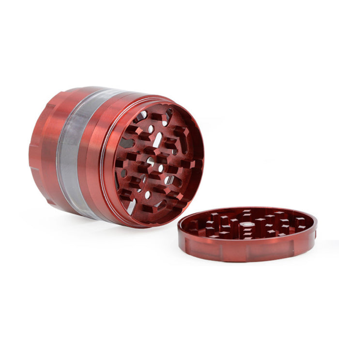 63MM 4 Piece Round Chamfer Transparent Window Zinc Alloy  Grinder-Red