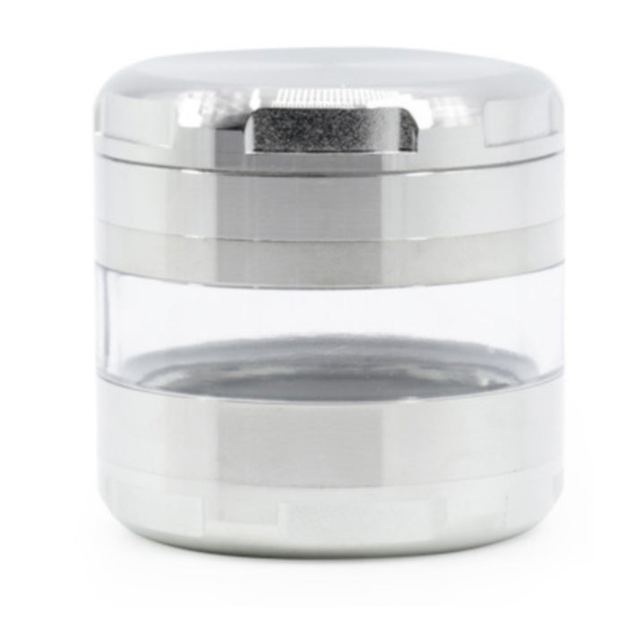 63MM 4 Piece Round Chamfer Transparent Window Zinc Alloy  Grinder-Silver