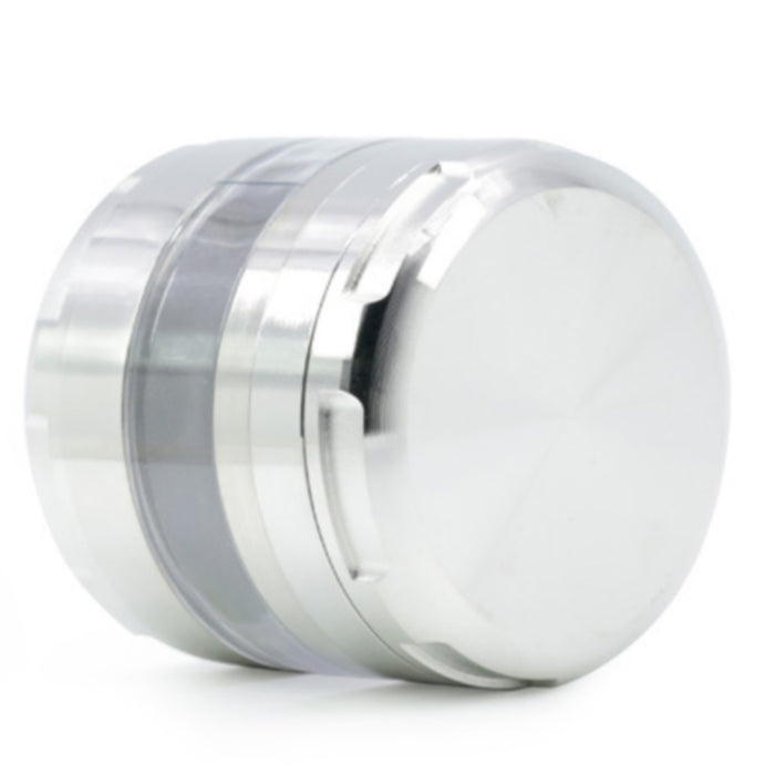 63MM 4 Piece Round Chamfer Transparent Window Zinc Alloy  Grinder-Silver