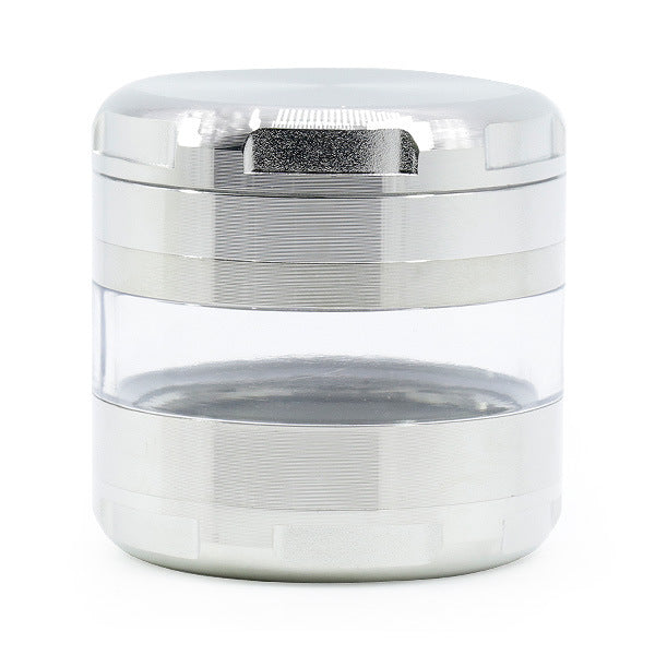 63MM 4 Piece Round Chamfer Transparent Window Zinc Alloy  Grinder-Silver