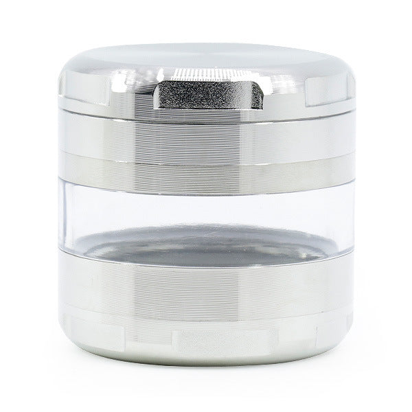 63MM 4 Piece Round Chamfer Transparent Window Zinc Alloy Weed Grinder-Silver