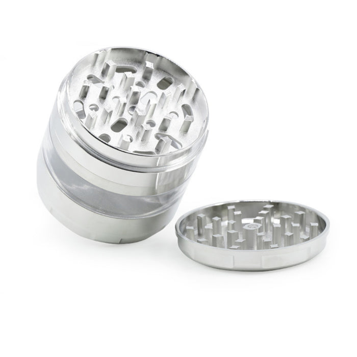 63MM 4 Piece Round Chamfer Transparent Window Zinc Alloy  Grinder-Silver