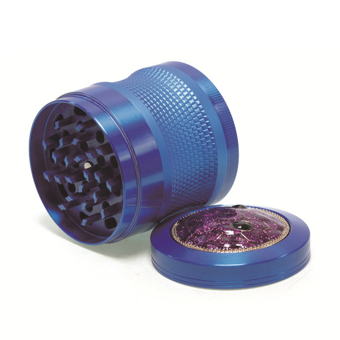 63mm 4 Layers Zinc Alloy Braided Thin Waist Metal Grinder | Blue Color