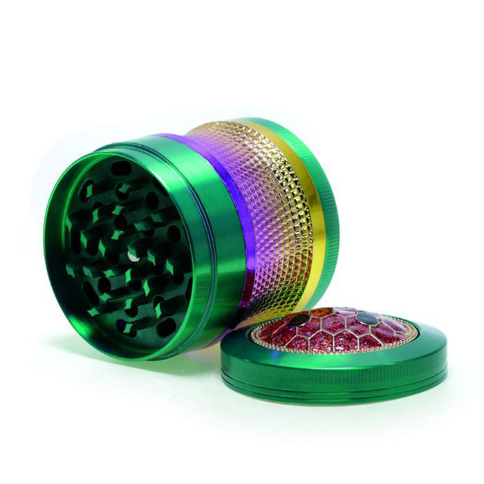63mm 4 Layers Zinc Alloy Braided Thin Waist Metal Grinder | Green Color