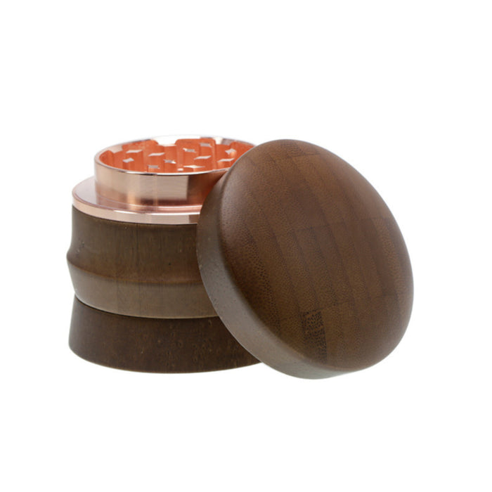 65MM 4 Part Bamboo Wood Plus Zinc Alloy Herb Grinder-Coffee