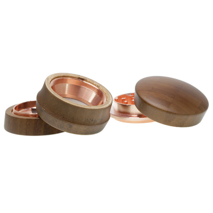 65MM 4 Part Bamboo Wood Plus Zinc Alloy Herb Grinder-Coffee