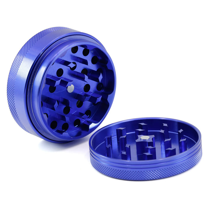 65MM 4 Part Compressed Version Built-in Rotatable Mesh Aluminum   Alloy Weed Grinder-Blue