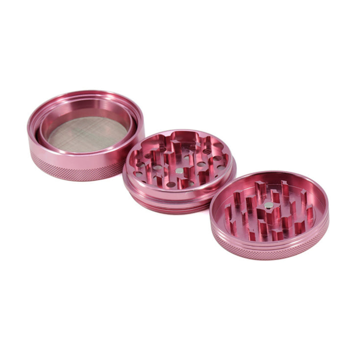 65MM 4 Part Compressed Version Built-in Rotatable Mesh Aluminum   Alloy Weed Grinder-Pink