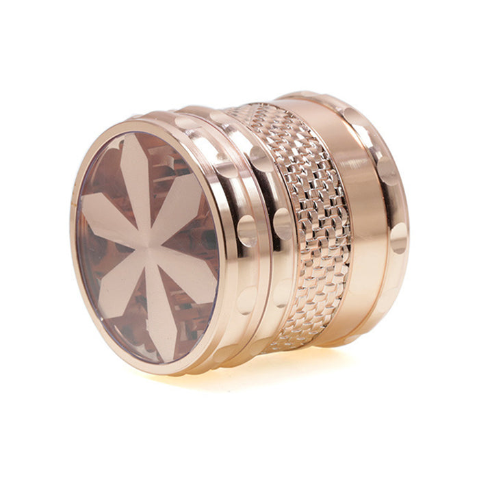 65MM 5 Layer Zinc Alloy Petal Transparent Cover Side Woven Mesh Weed Grinder