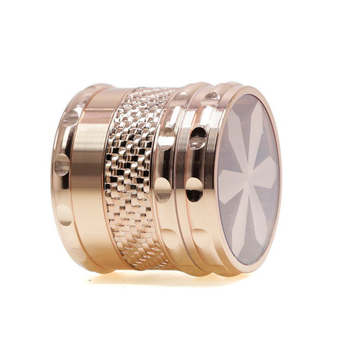 65MM 5 Layer Zinc Alloy Petal Transparent Cover Side Woven Mesh Weed Grinder