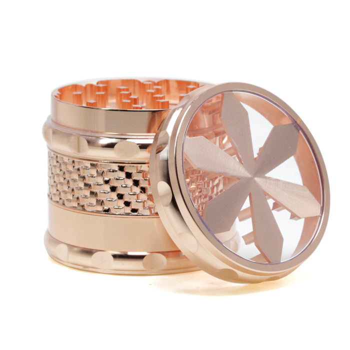 65MM 5 Layer Zinc Alloy Petal Transparent Cover Side Woven Mesh Weed Grinder
