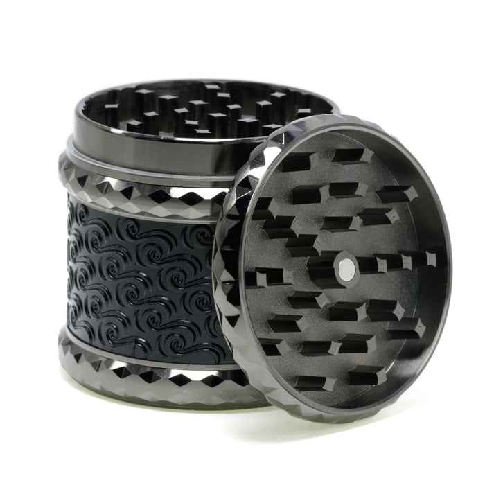 65MM Flat 4-layer Zinc Alloy Side Diamond Pattern Cloud Pattern Herb Grinder-Black
