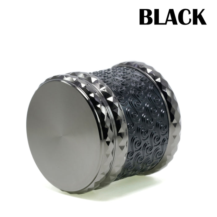 65MM Flat 4-layer Zinc Alloy Side Diamond Pattern Cloud Pattern Herb Grinder-Black