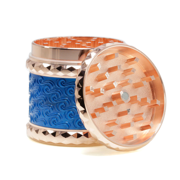65MM Flat 4-layer Zinc Alloy Side Diamond Pattern Cloud Pattern Herb Grinder-Blue
