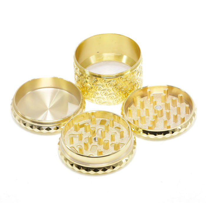 65MM Flat 4-layer Zinc Alloy Side Diamond Pattern Cloud Pattern Herb Grinder-Gold