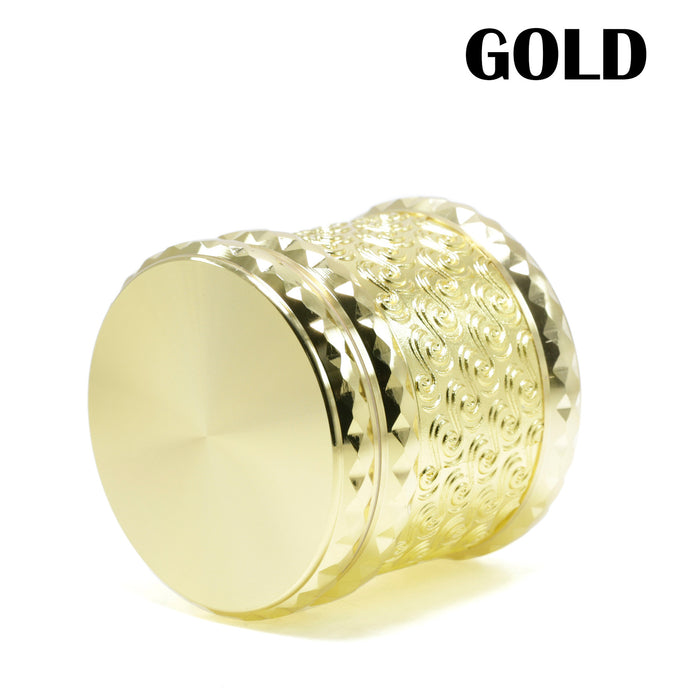 65MM Flat 4-layer Zinc Alloy Side Diamond Pattern Cloud Pattern Herb Grinder-Gold
