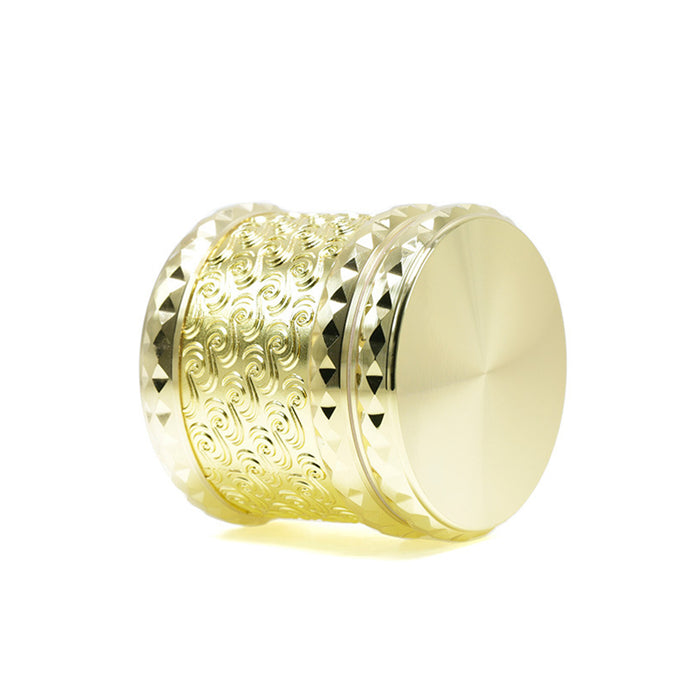 65MM Flat 4-layer Zinc Alloy Side Diamond Pattern Cloud Pattern Herb Grinder-Gold