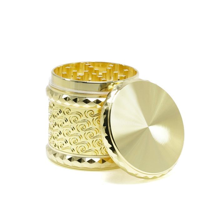65MM Flat 4-layer Zinc Alloy Side Diamond Pattern Cloud Pattern Herb Grinder-Gold
