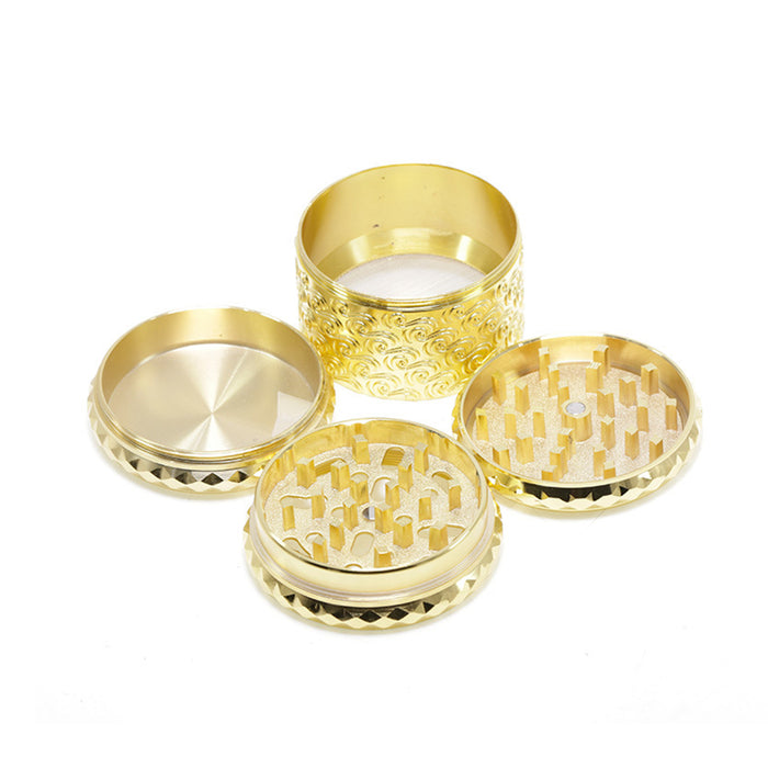 65MM Flat 4-layer Zinc Alloy Side Diamond Pattern Cloud Pattern Herb Grinder-Gold