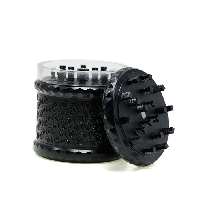 65MM Storage Transparent Grinding Layer Zinc Alloy Cloud Pattern Weed Grinder-Black