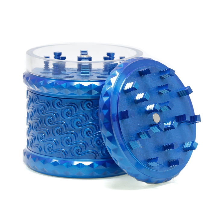 65MM Storage Transparent Grinding Layer Zinc Alloy Cloud Pattern Weed Grinder-Blue