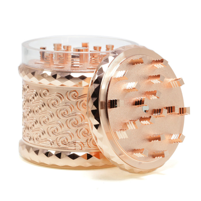 65MM Storage Transparent Grinding Layer Zinc Alloy Cloud Pattern Weed Grinder-Rose Gold