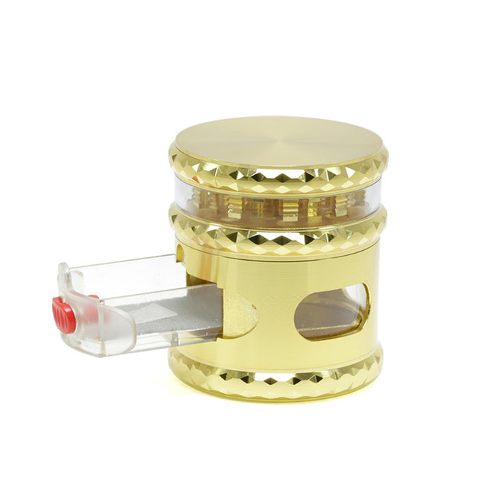 67MM With Drawer Top Cover 5 Layers Side Window Visible Smoke Grinder-Gold