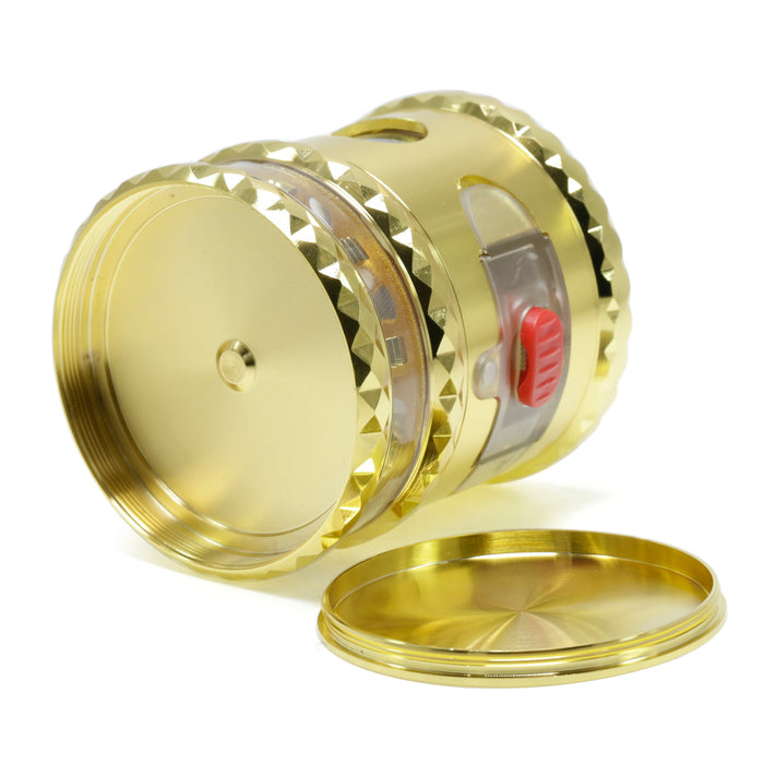 67MM With Drawer Top Cover 5 Layers Side Window Visible Smoke Grinder-Gold