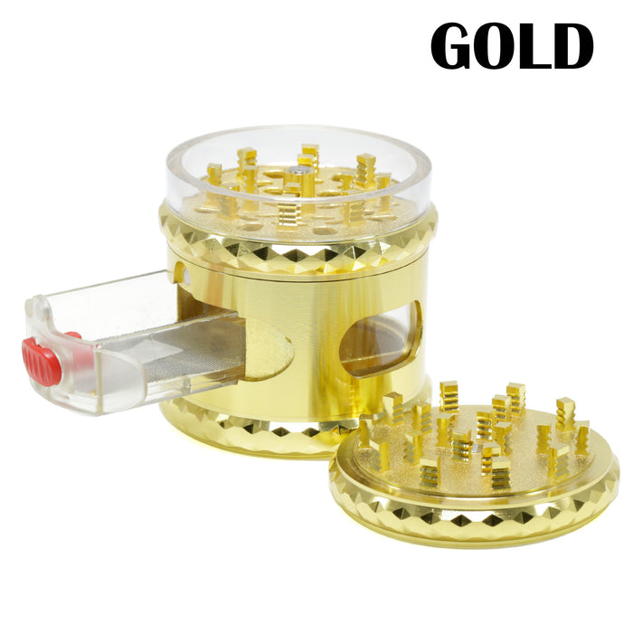 67MM With Drawer Top Cover 5 Layers Side Window Visible Smoke Grinder-Gold