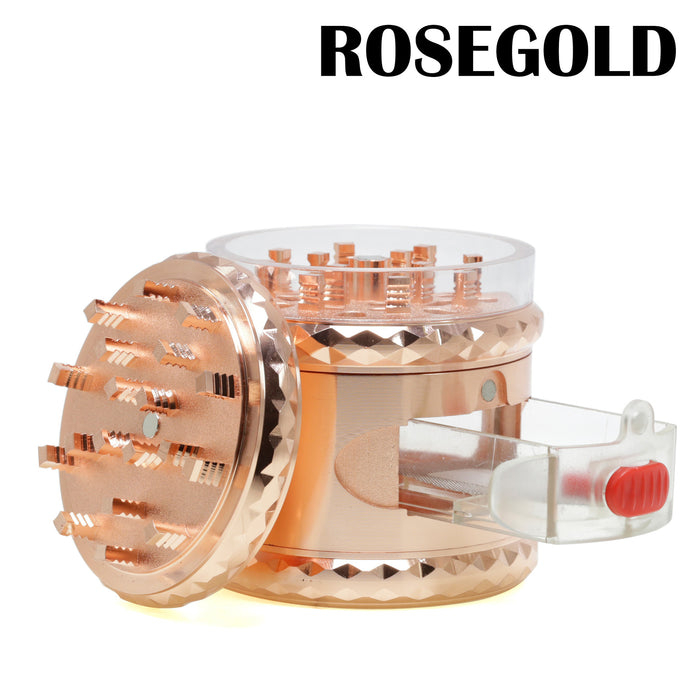 67MM With Drawer Top Cover 5 Layers Side Window Visible Smoke Grinder-Rose Gold