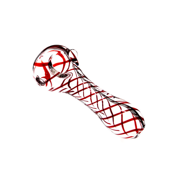 Clear Spoon Pipe Has Red/Blue Cross Stripes & Glass Marbles 019#