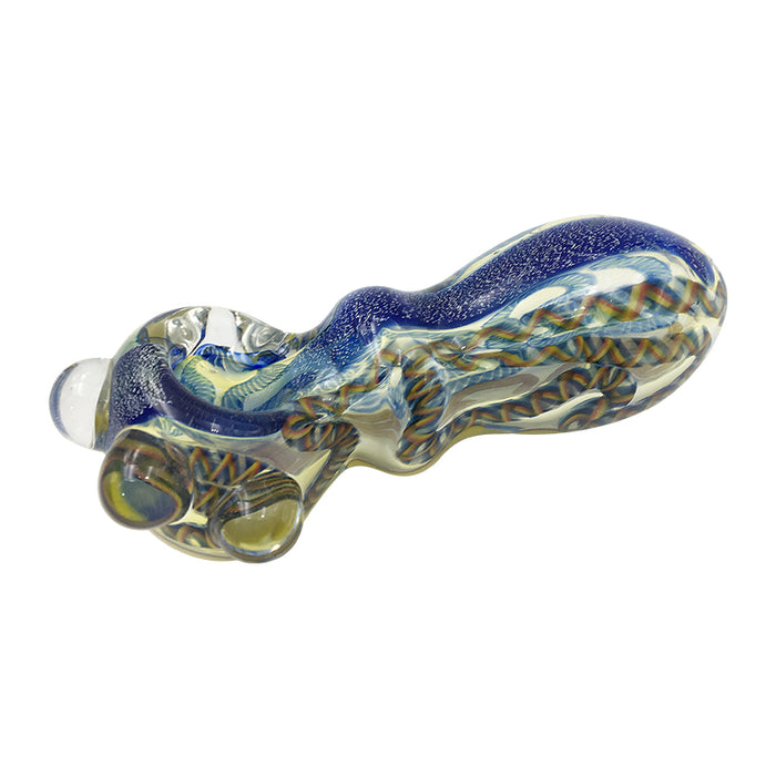 Blue Sparkle Colored Wrap Spoon Hand Pipe with Three Glass Marbles 199#