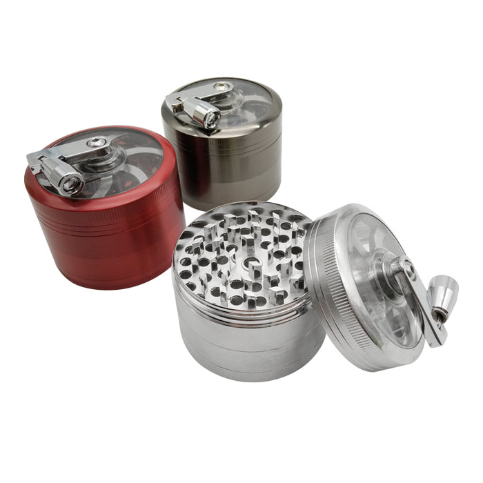 50mm 4 Layers Zinc Alloy Metal Herbal Smoking Crusher Hookah Pipe Tobacco Grinder With Hand Crank Easy Operation