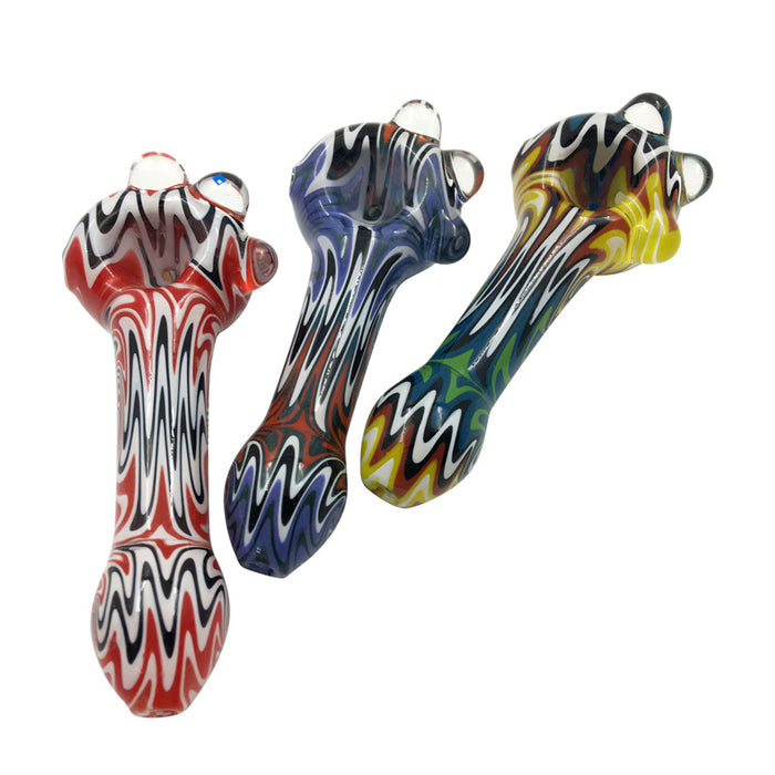 Wholesale Glass Spoon Hand Pipe for Smoking Tobacco with White Sharp Lines 020#
