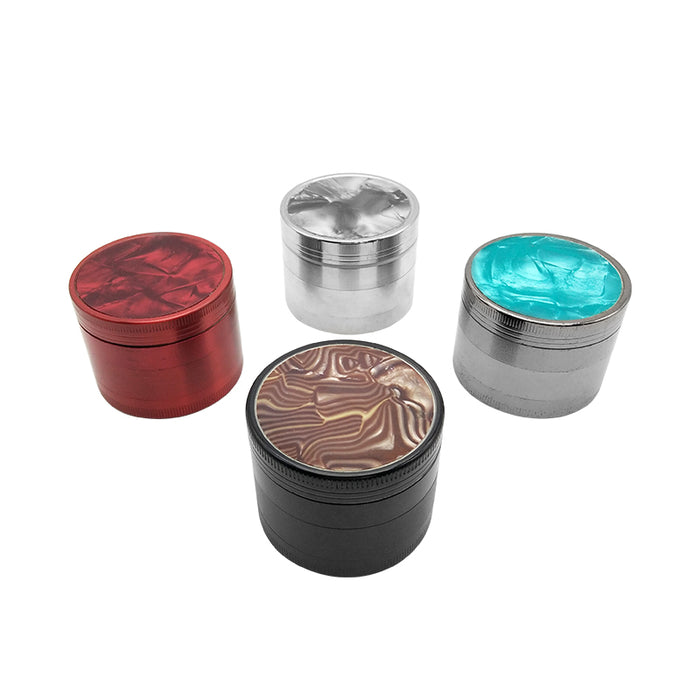 55mm 4 layers Beautiful  Decorative Pattern Metal Herbal Smoking Crusher Hookah Tobacco Grinder With Hand Crank Easy Operation