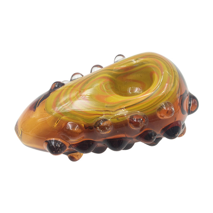 Amber Color Shapes Hand Pipe Has Glass Marbles Both Sides  179#